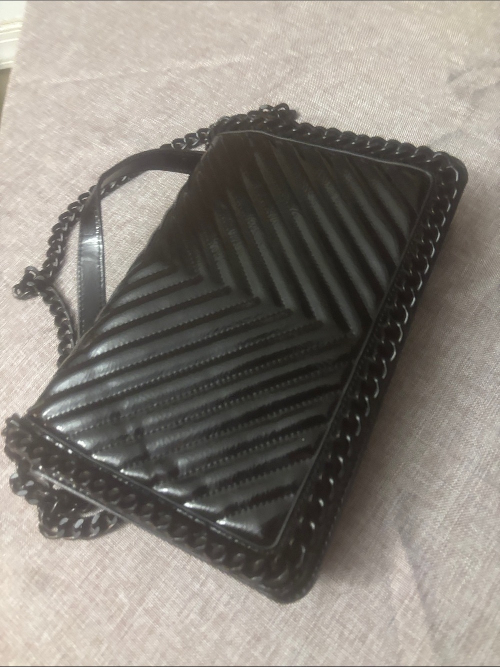 Black Quilted Chain-Trim Crossbody Bag